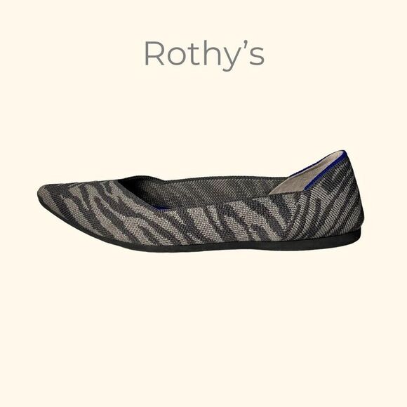 Rothy's Zebra Print Flats 8 - Black and Gray - Picture 4 of 10